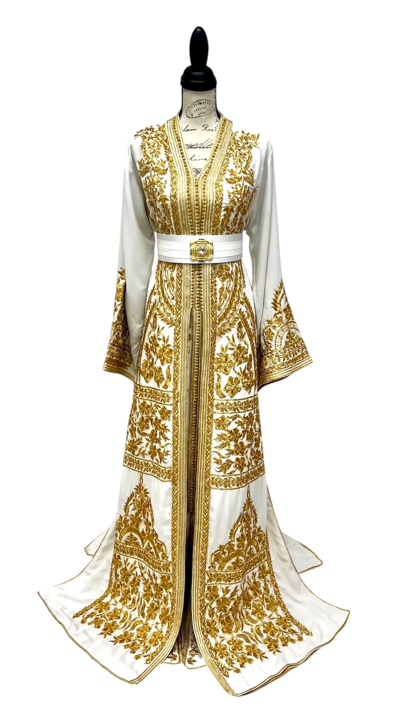 White & Gold Caftan | Fully Embroidered + Beaded