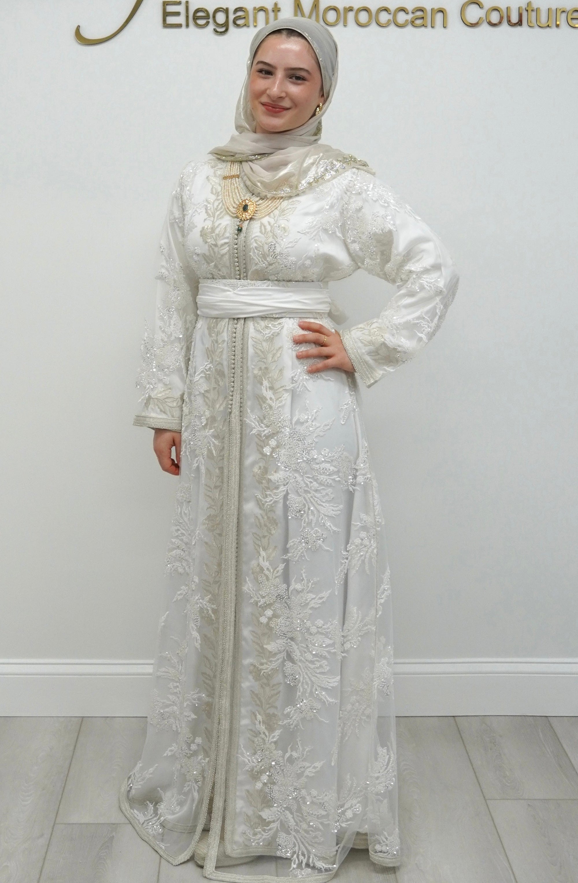 White on White – Embroidered Bridal Caftan Set