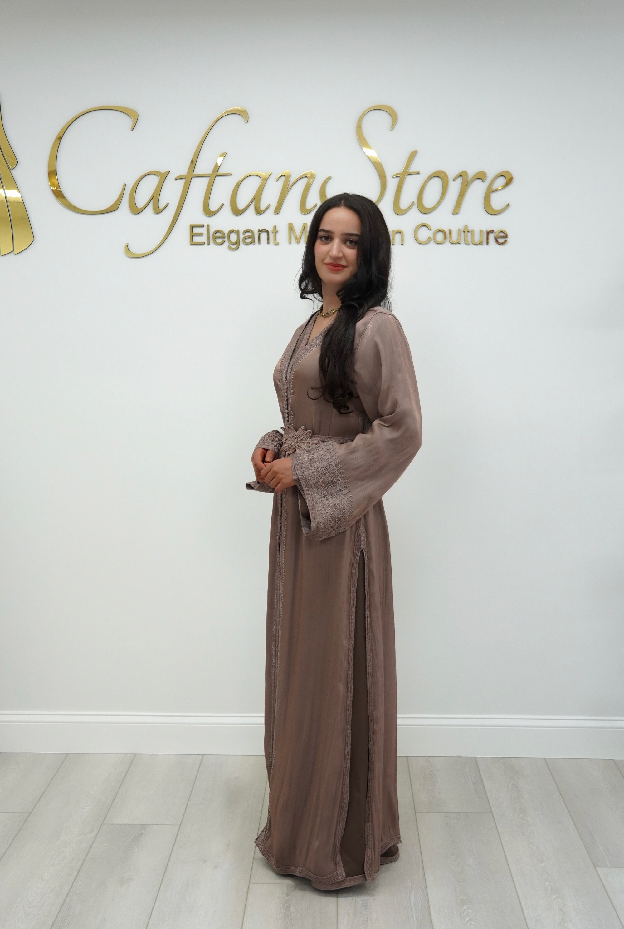 Rose Gold Taupe Two-Piece Takchita in Organza