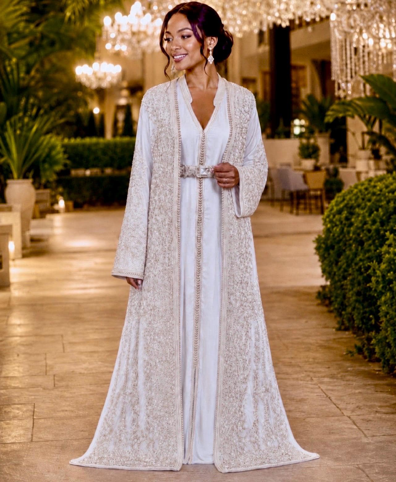 Moroccan Wedding Dress – White Embroidered Bridal Caftan